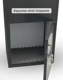 Interior do MaxBox com espuma anti-impacto e fechadura com chave — proteção para encomendas em condomínios

